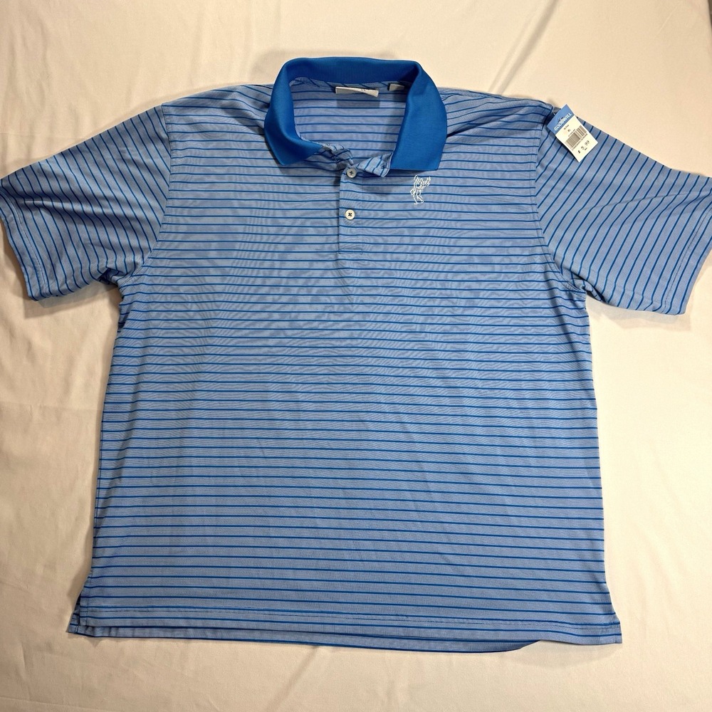 Ashworth Men's Golf Polo Shirt XL Blue Striped Short Sleeve Logo Lightweight